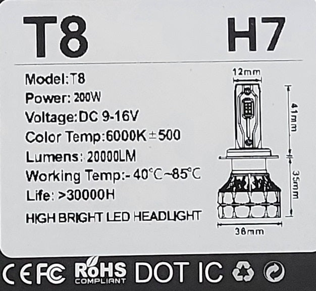 Set 2 becuri LED H7, T8, canbus 100%, 200W,6000k, 30000h, 20000Lm, 12V - SoareOnline