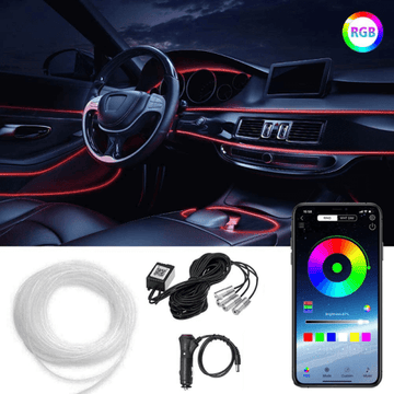Banda LED neon auto, lumini ambientale premium, 5 unitati, lungime fir 6M, aplicatie dedicata iOS, Android, cu telecomanda