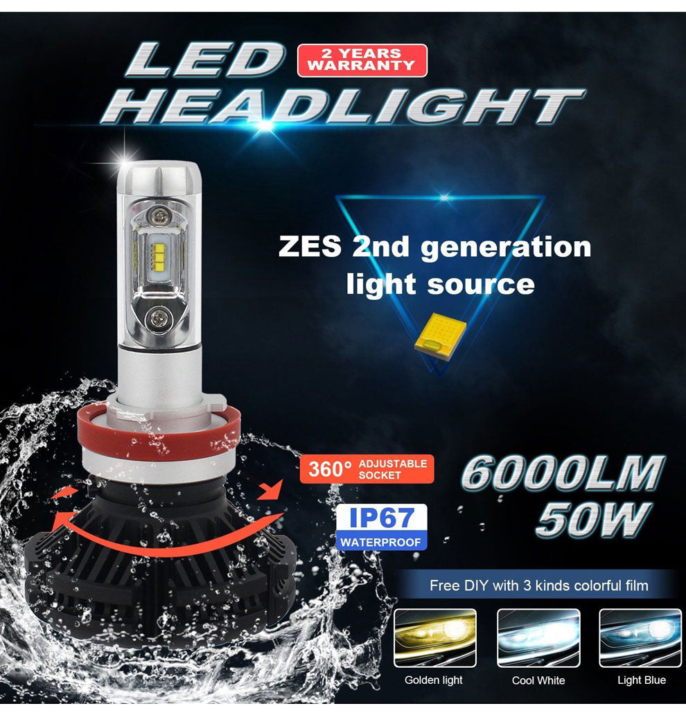 Becuri auto cu led H7 model X3 , 6000 LM , 50W, peste 30.000 ore functionare, 9 - 32V - SoareOnline