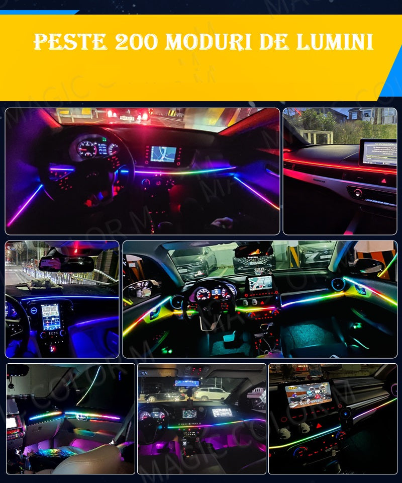 Banda fir neon RGB, Symphony, Soareonline@, lumina ambientala auto, control din aplicatie telefon sau telecomanda 110cm + 35cm - SoareOnline