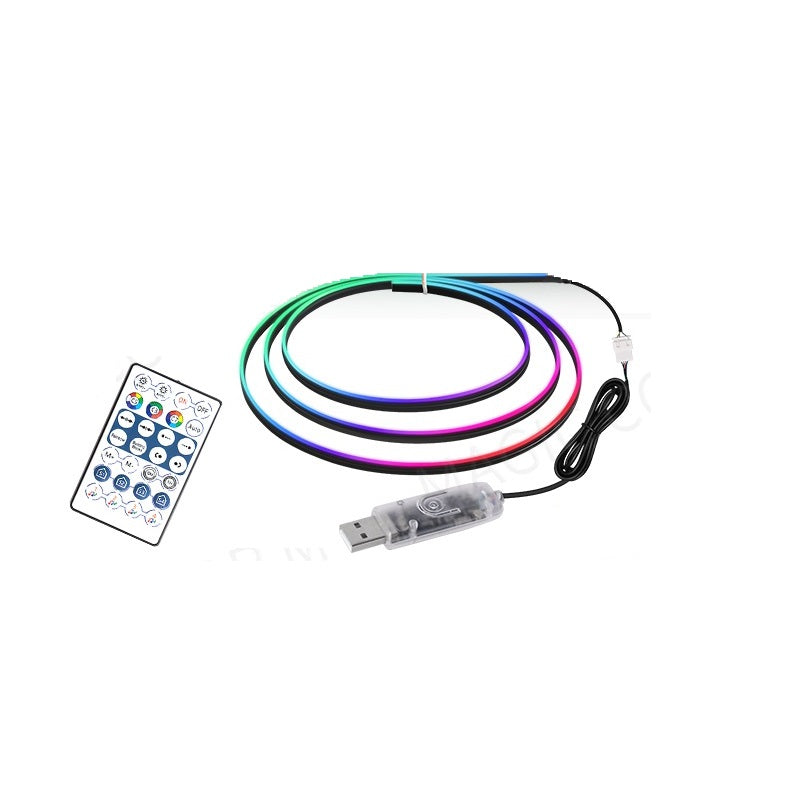 Banda fir neon RGB, Symphony, Soareonline@, lumina ambientala auto, control din aplicatie telefon sau telecomanda 110cm + 35cm - SoareOnline