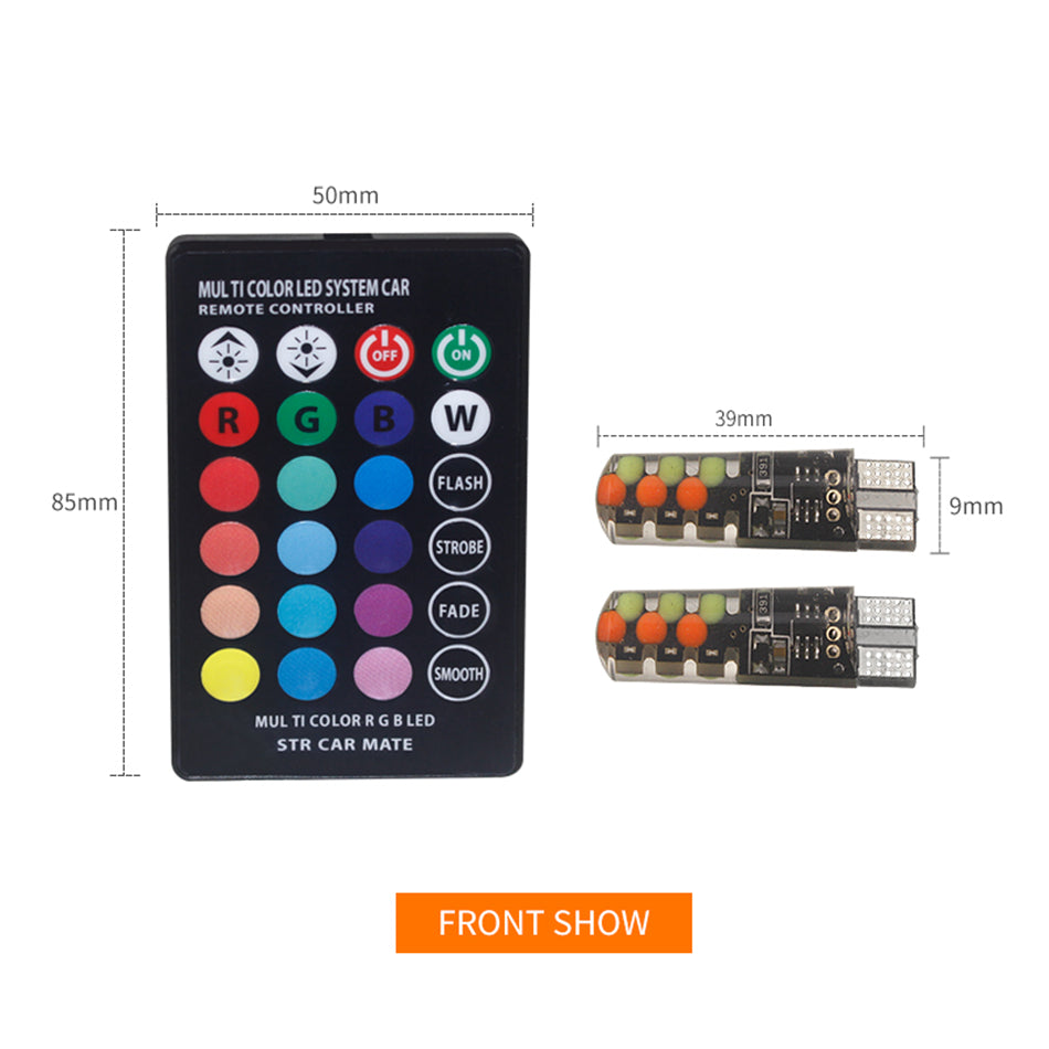 Set 2 LED-uri auto W5W T10, RGB multicolore, pentru pozitie cu te;ecomanda - SoareOnline