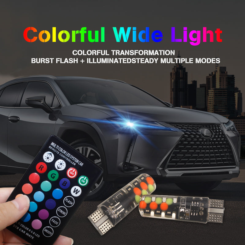 Set 2 LED-uri auto W5W T10, RGB multicolore, pentru pozitie cu te;ecomanda - SoareOnline