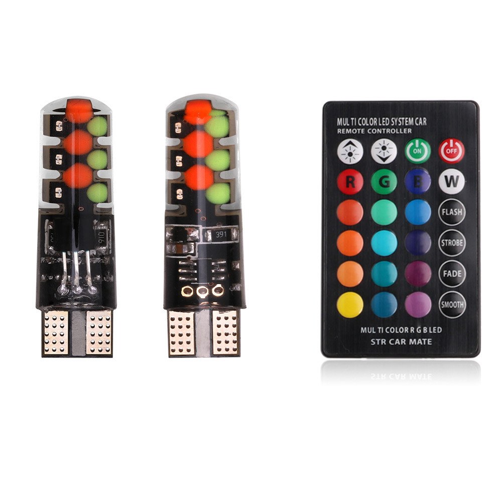 Set 2 LED-uri auto W5W T10, RGB multicolore, pentru pozitie cu te;ecomanda - SoareOnline