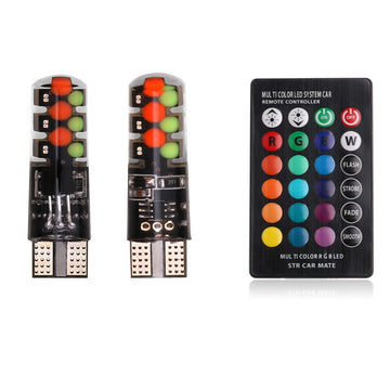 Set 2 LED-uri auto W5W T10, RGB multicolore, pentru pozitie