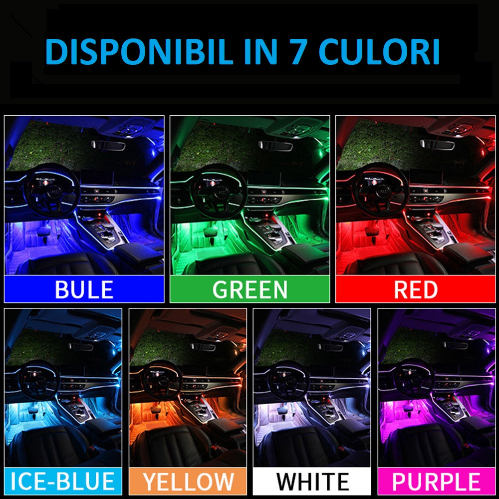 Banda LED Neon auto RGB cu 7 Culori, Alimentare USB pentru Lumini Interioare 3m