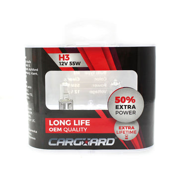 Set de 2 becuri Halogen H3, 55W +50% Intensitate - LONG LIFE - CARGUARD